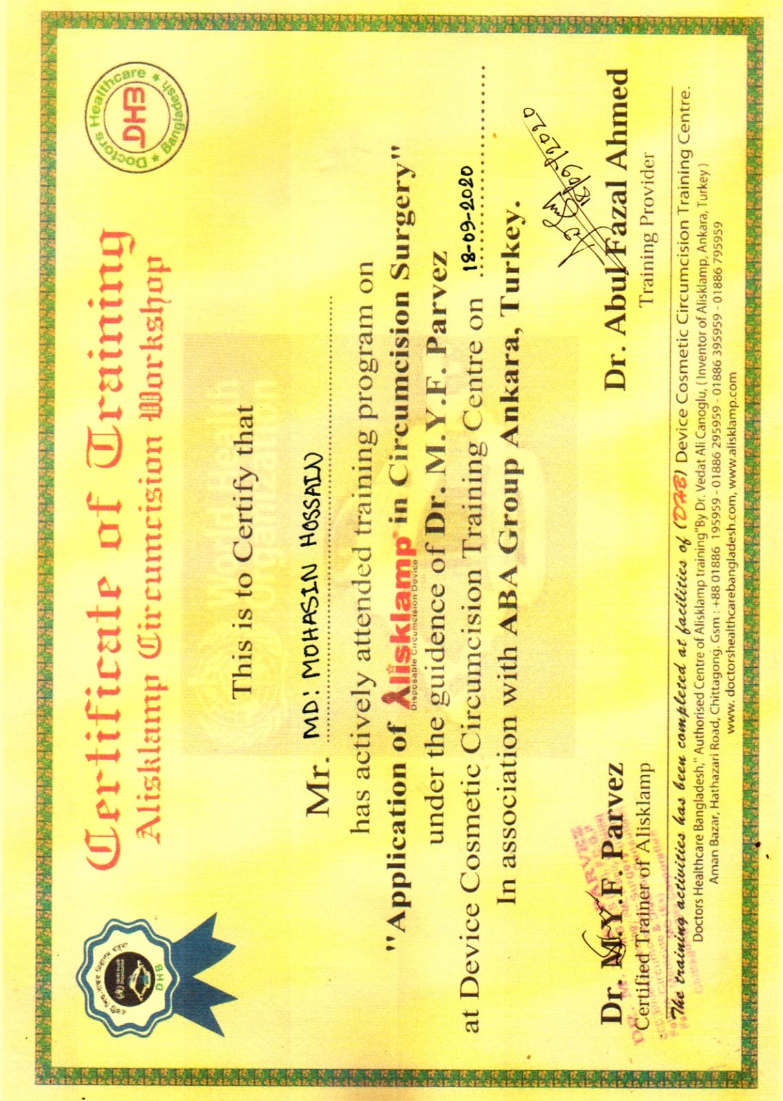 Alisclamp Training Certificate
