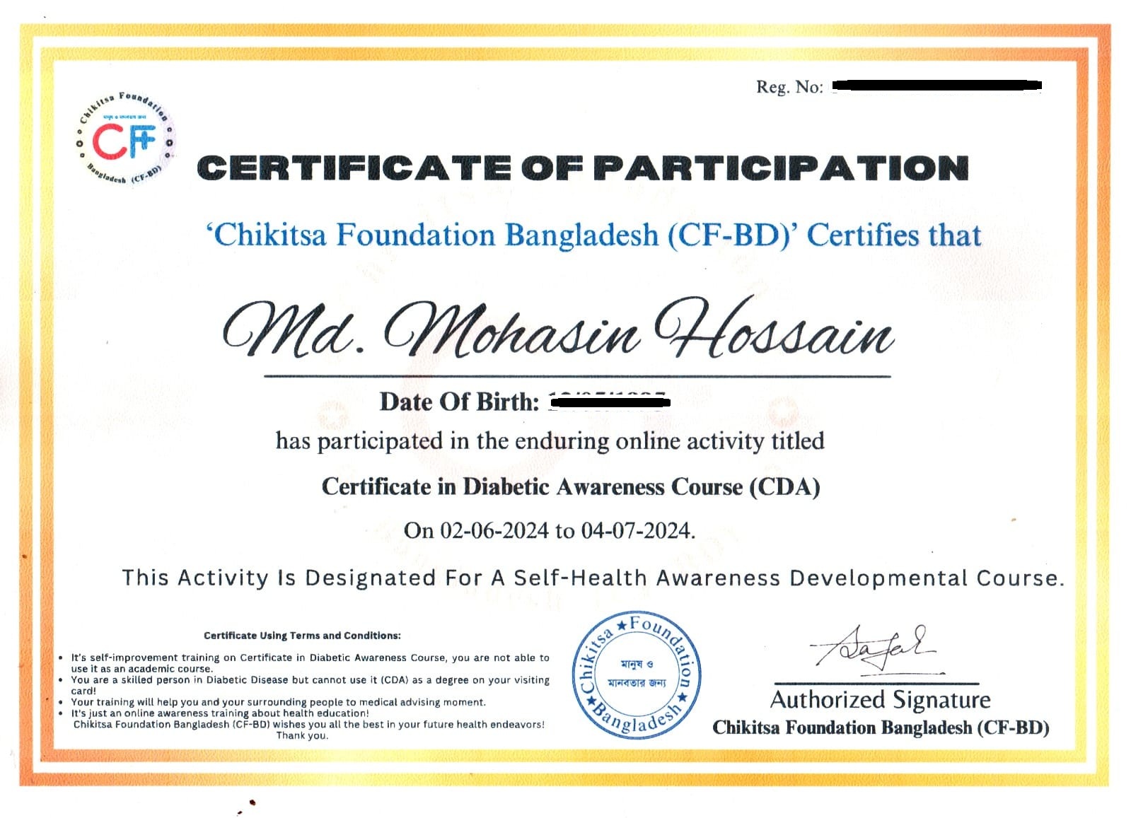 Diabetic Awareness Certificate